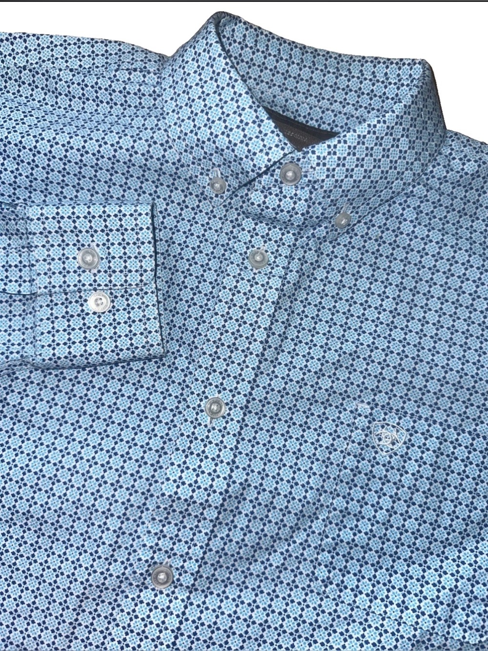 Ariat Shirt Boys XL 18 Blue Pattern Button Up  Long Sleeve Western Shirt